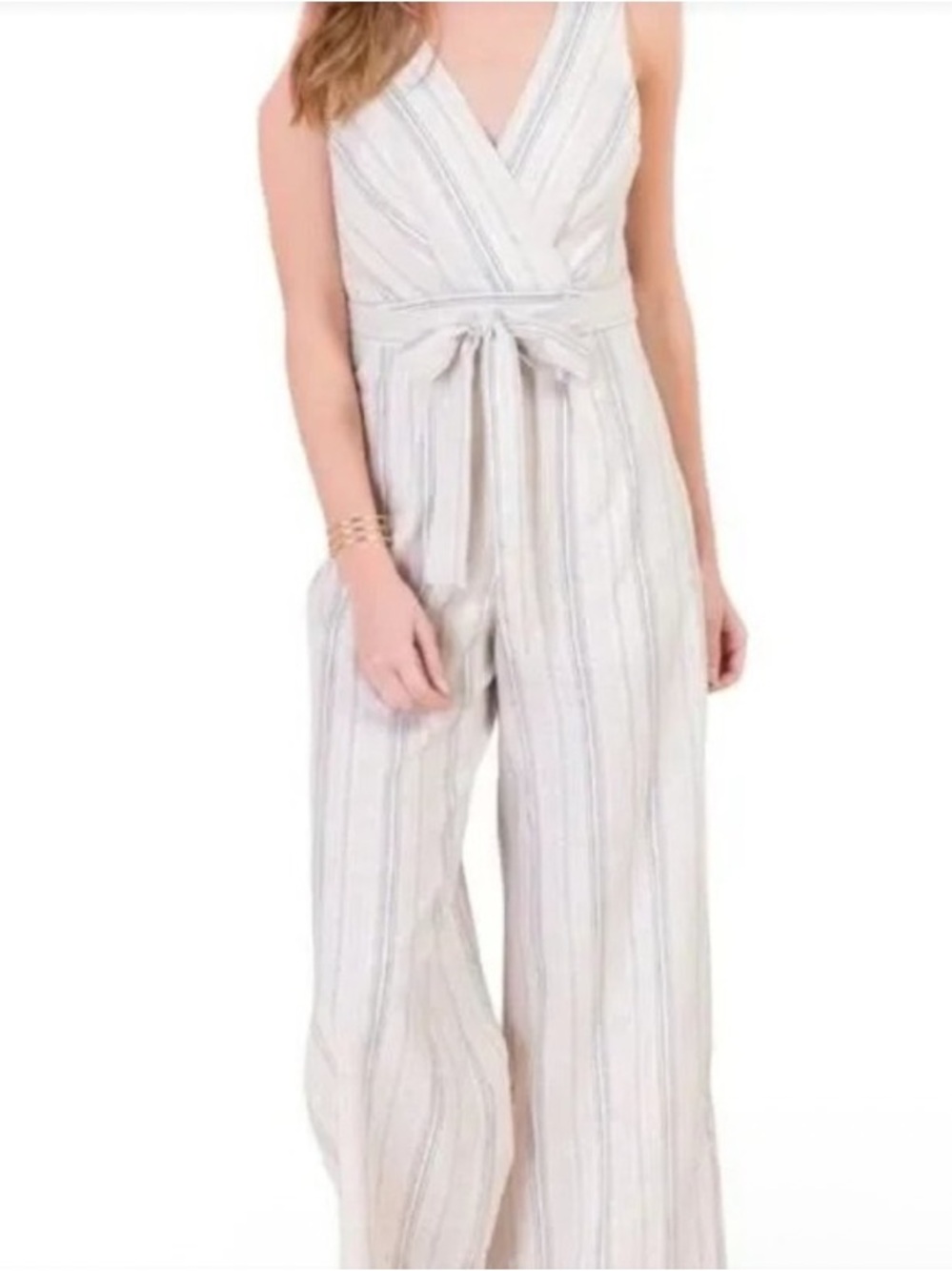 Harper Cream and White Striped Wide-Leg Jumpsuit With V-Neck NWOT